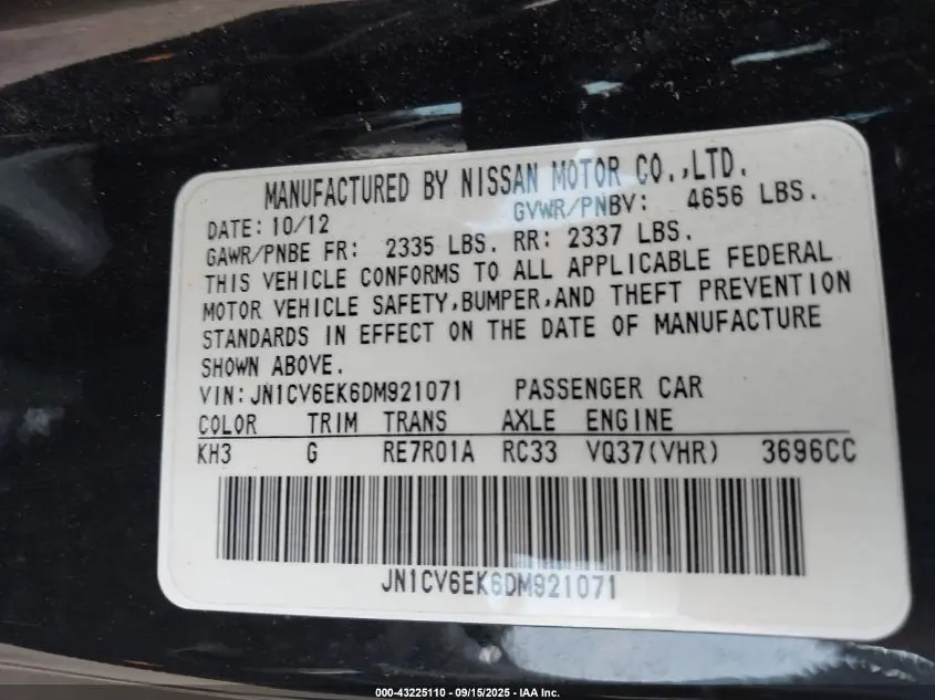 2013 INFINITI G37 JOURNEY