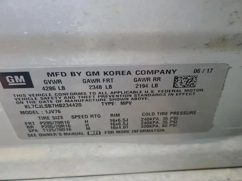 2017 CHEVROLET TRAX 1LT  