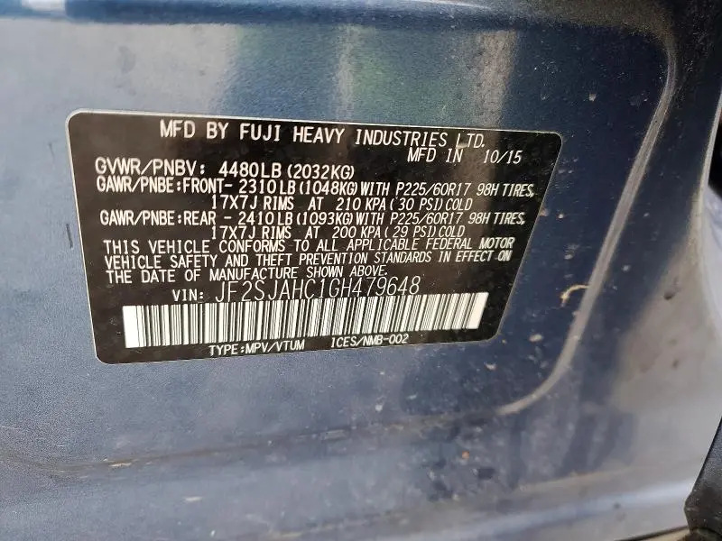 2016 SUBARU FORESTER 2.5I LIMITED  