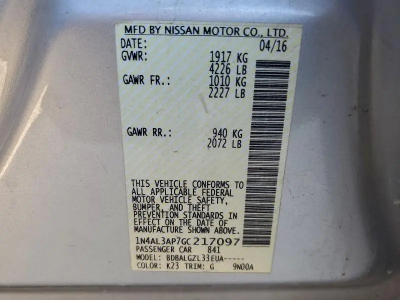 2016 NISSAN ALTIMA 2.5  