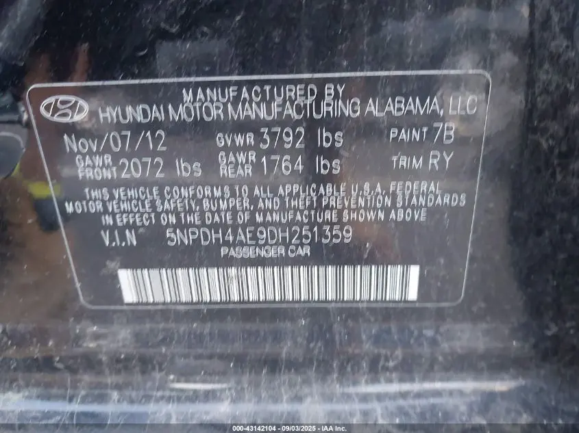 2013 HYUNDAI ELANTRA LIMITED