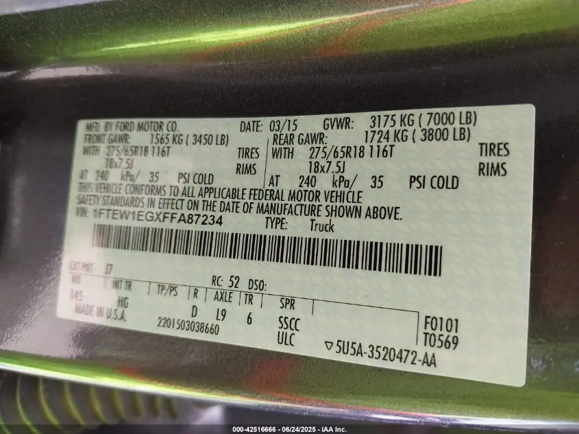 2015 FORD F-150 LARIAT