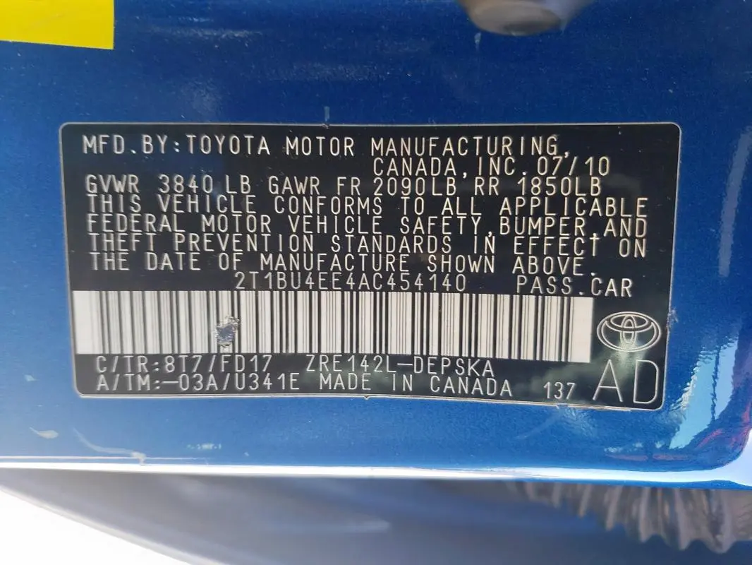 2010 TOYOTA COROLLA BASE  