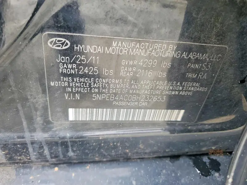 2011 HYUNDAI SONATA GLS  