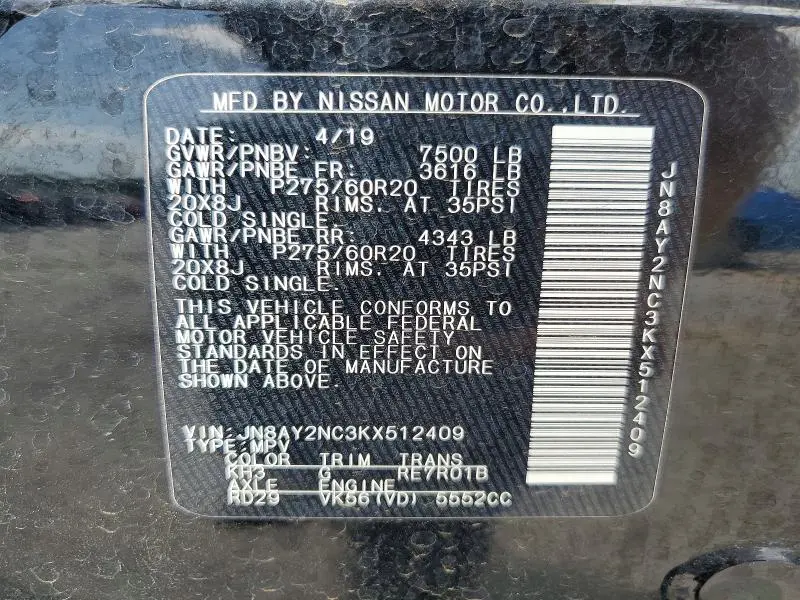 2019 NISSAN ARMADA SL  