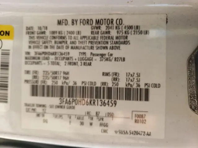 2019 FORD FUSION SE  