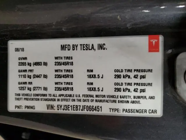 2018 TESLA MODEL 3   