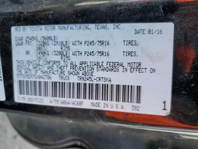2016 TOYOTA TACOMA ACCESS CAB  