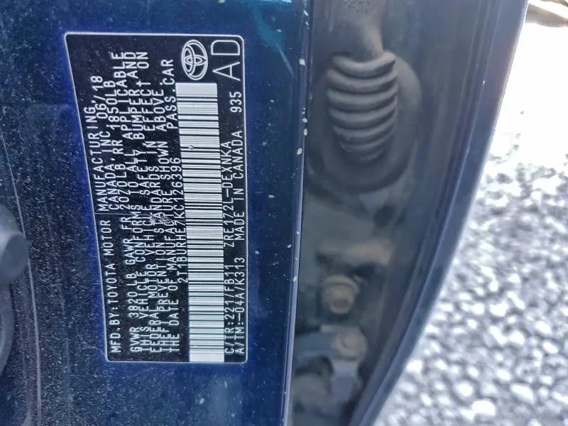 2019 TOYOTA COROLLA L  