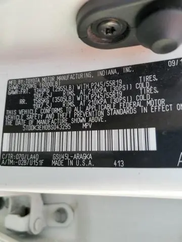 2011 TOYOTA HIGHLANDER LIMITED  