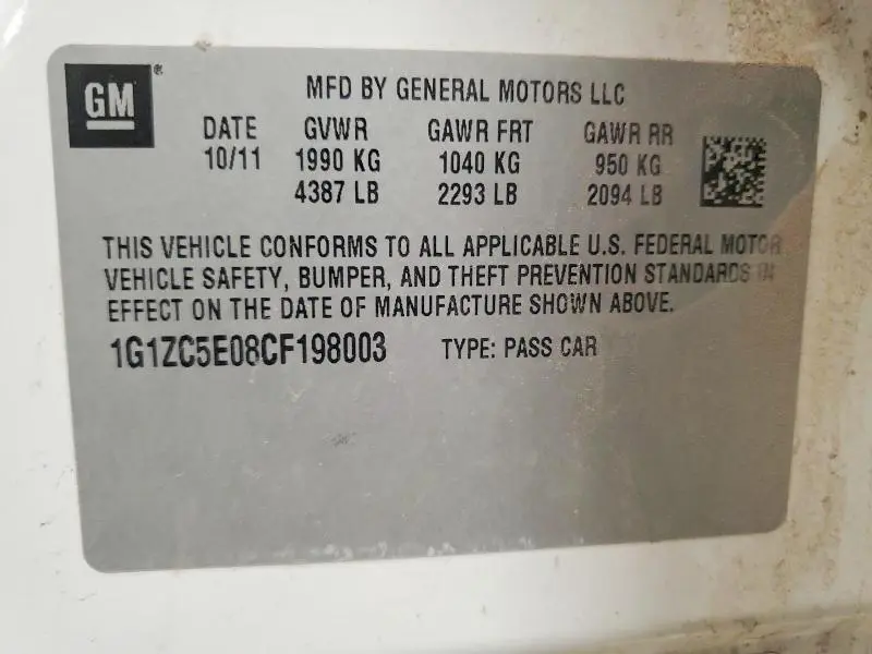 2012 CHEVROLET MALIBU 1LT  