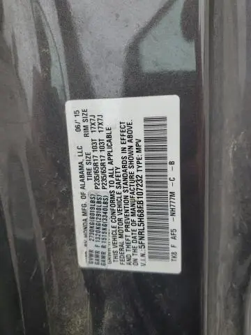 2015 HONDA ODYSSEY EXL  