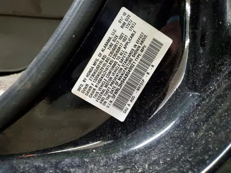 2010 HONDA ODYSSEY TOURING  