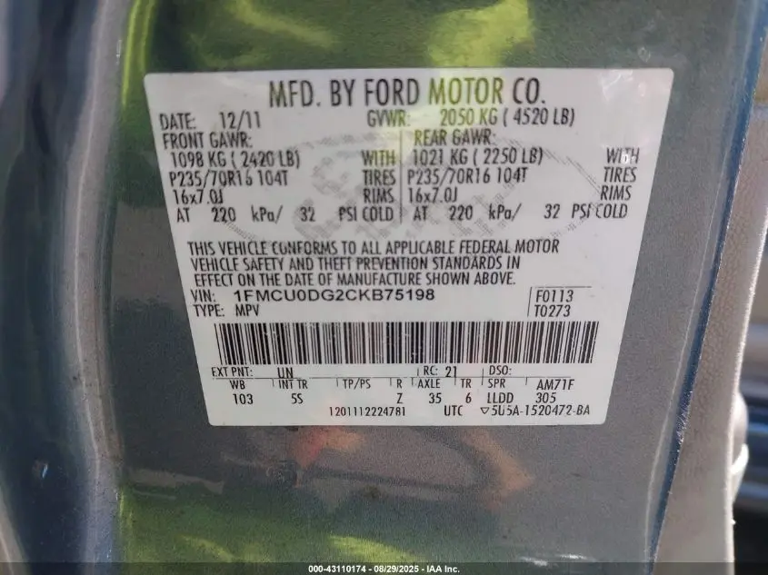 2012 FORD ESCAPE XLT