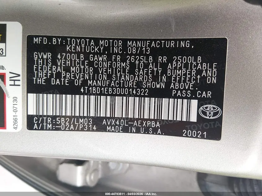 2013 TOYOTA AVALON HYBRID LIMITED
