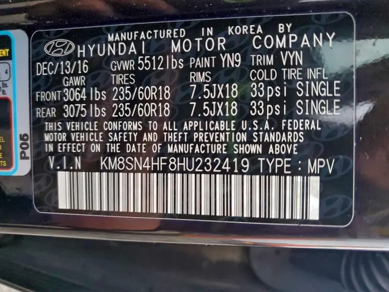 2017 HYUNDAI SANTA FE SE  