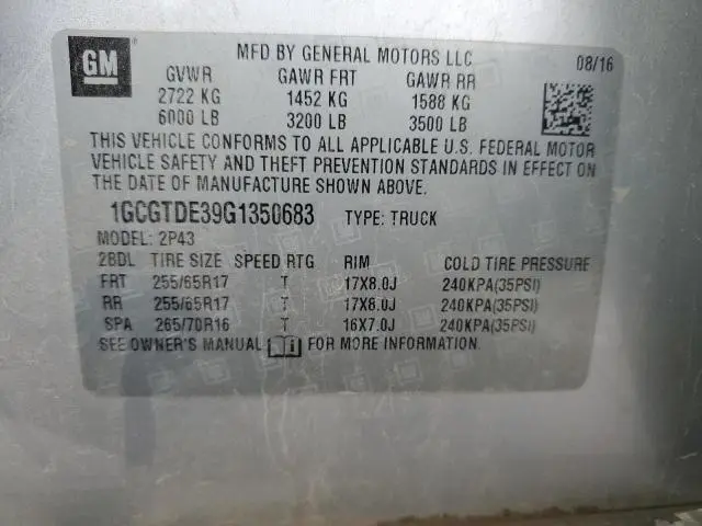 2016 CHEVROLET COLORADO Z71  