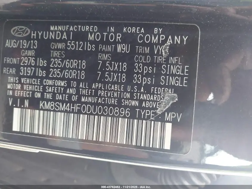 2013 HYUNDAI SANTA FE GLS