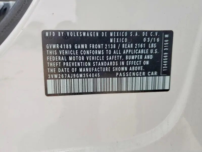 2016 VOLKSWAGEN JETTA S  