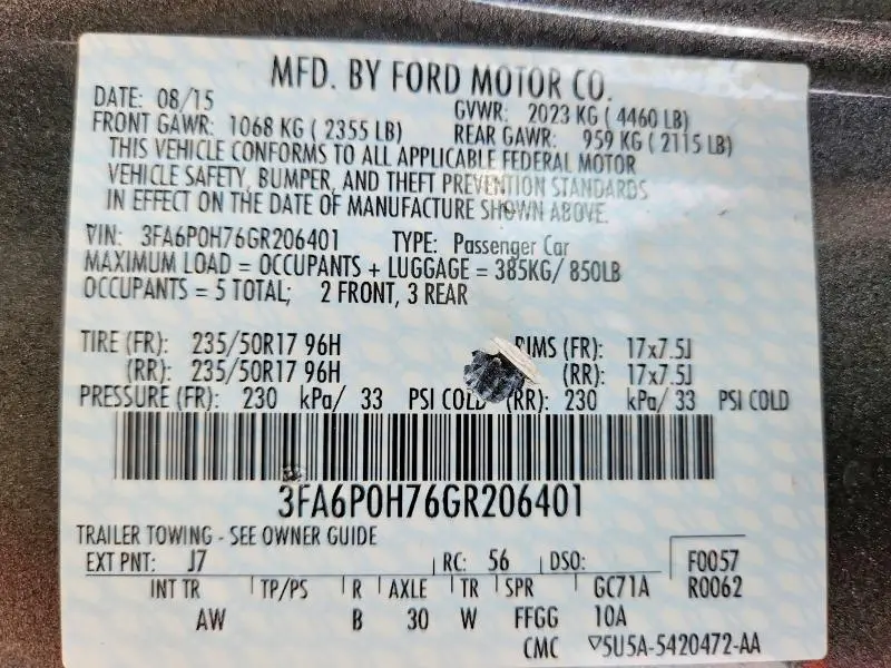 2016 FORD FUSION SE  