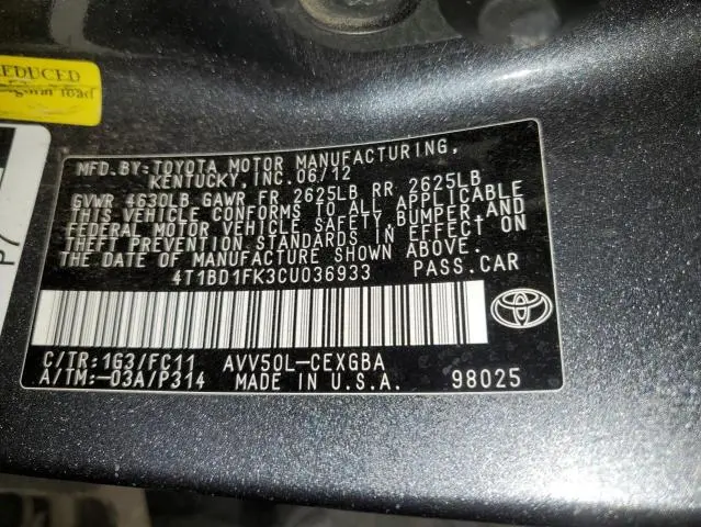 2012 TOYOTA CAMRY HYBRID  