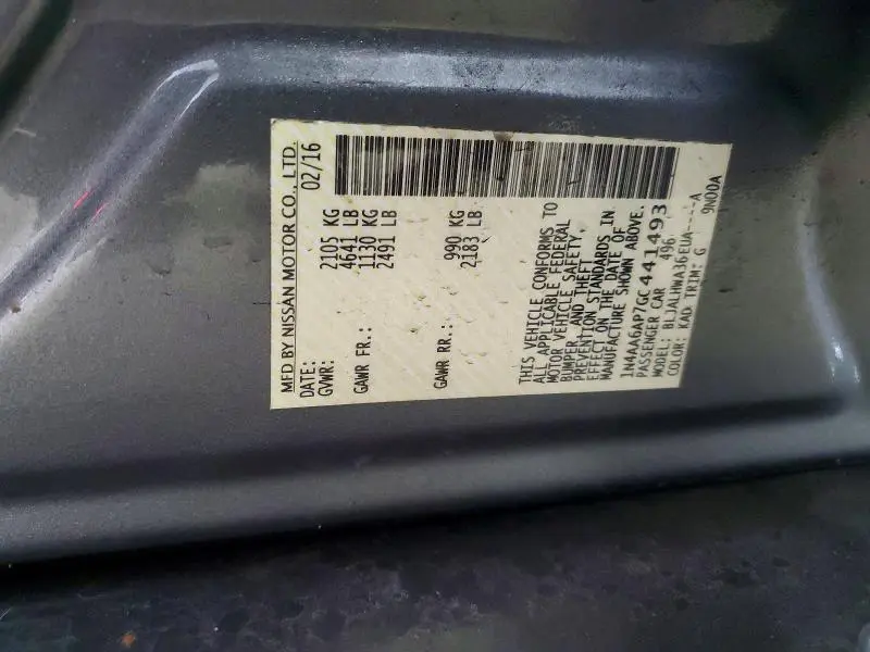2016 NISSAN MAXIMA   