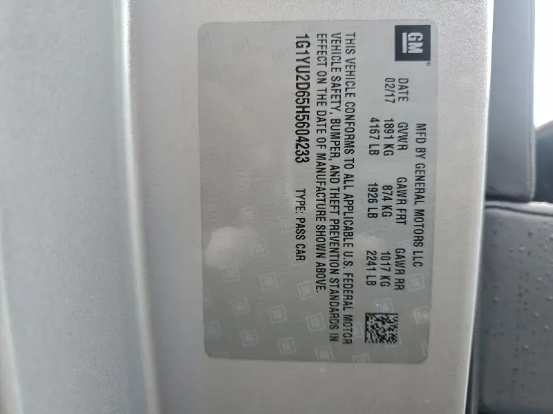 2017 CHEVROLET CORVETTE Z06 3LZ  