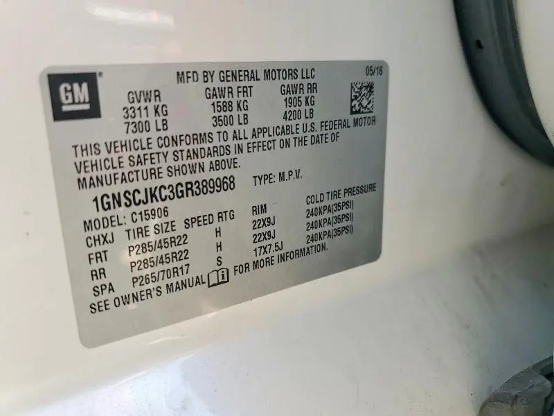 2016 CHEVROLET SUBURBAN C1500 LTZ  