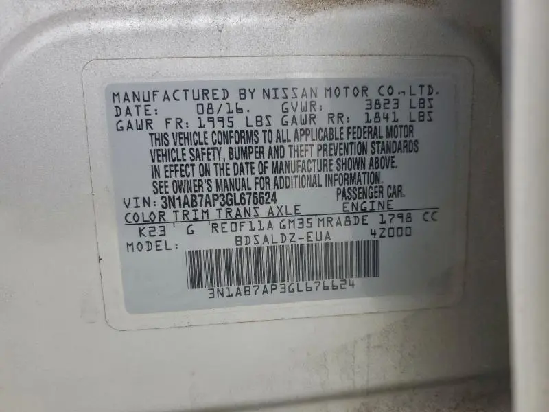 2016 NISSAN SENTRA S  