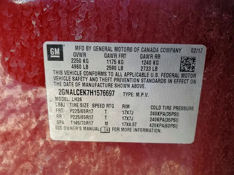 2017 CHEVROLET EQUINOX LT  