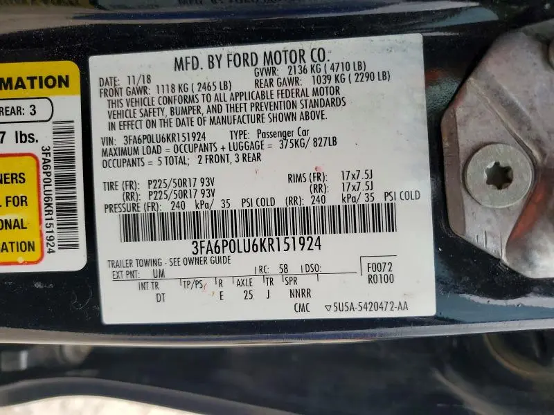 2019 FORD FUSION HYBRID  