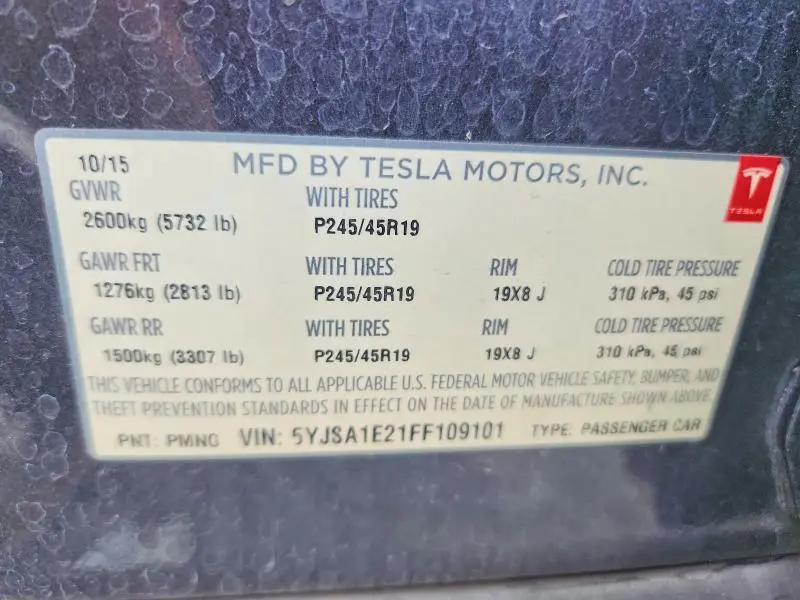 2015 TESLA MODEL S   