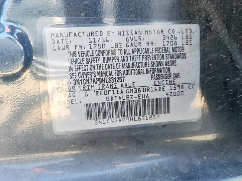 2017 NISSAN VERSA 1.6 S  