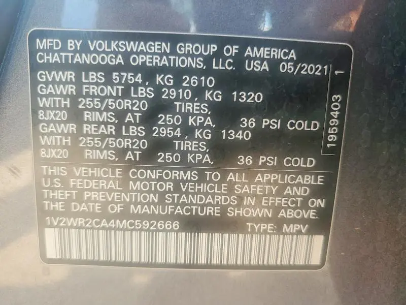 2021 VOLKSWAGEN ATLAS SE  