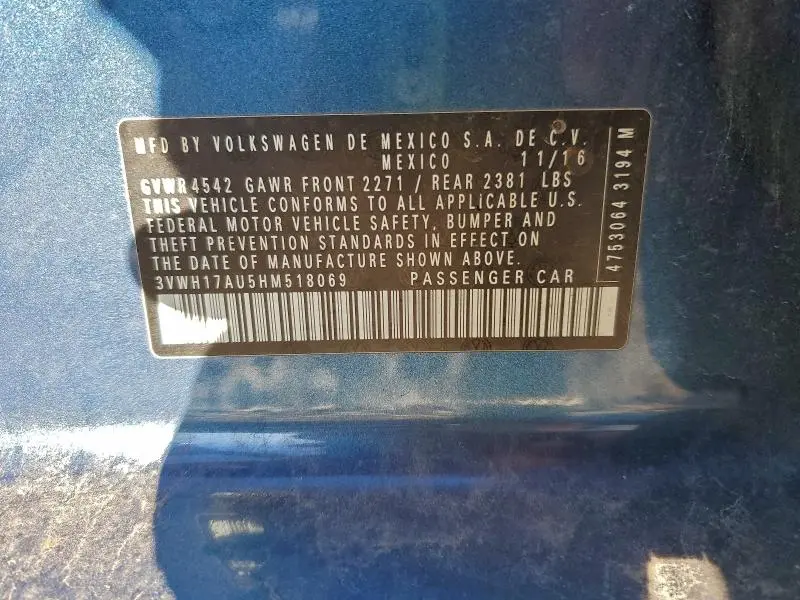 2017 VOLKSWAGEN GOLF ALLTRACK S  