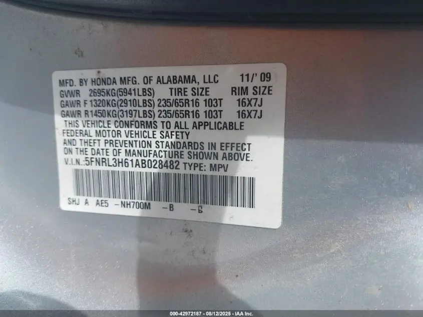 2010 HONDA ODYSSEY EX-L