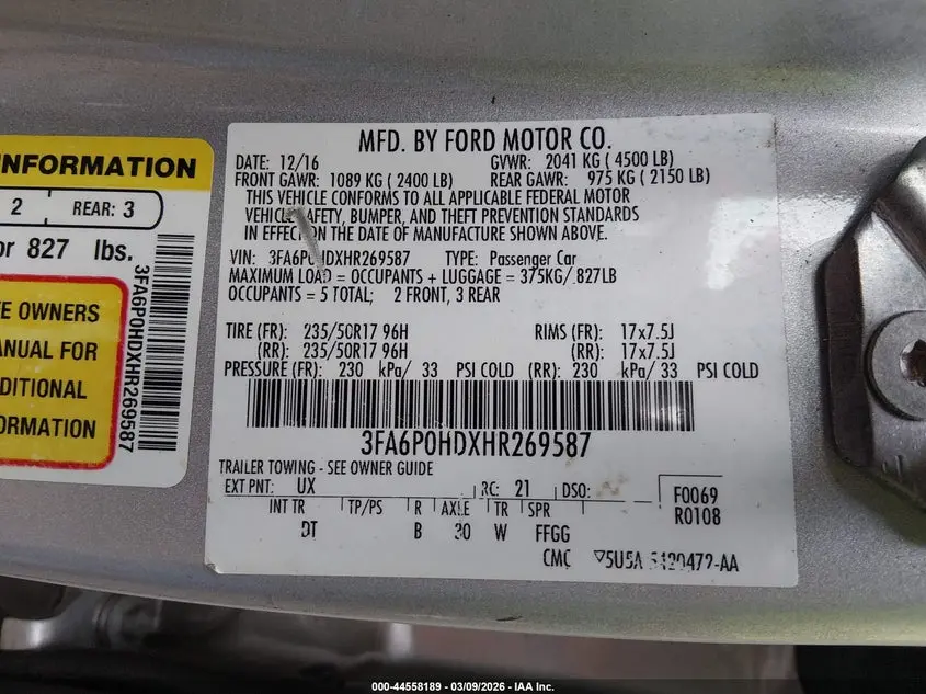 2017 FORD FUSION SE