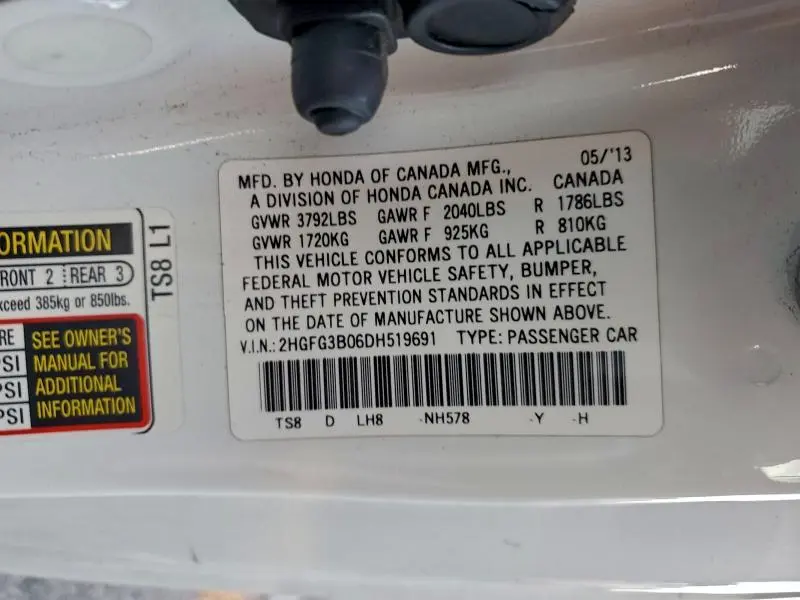 2013 HONDA CIVIC EXL  