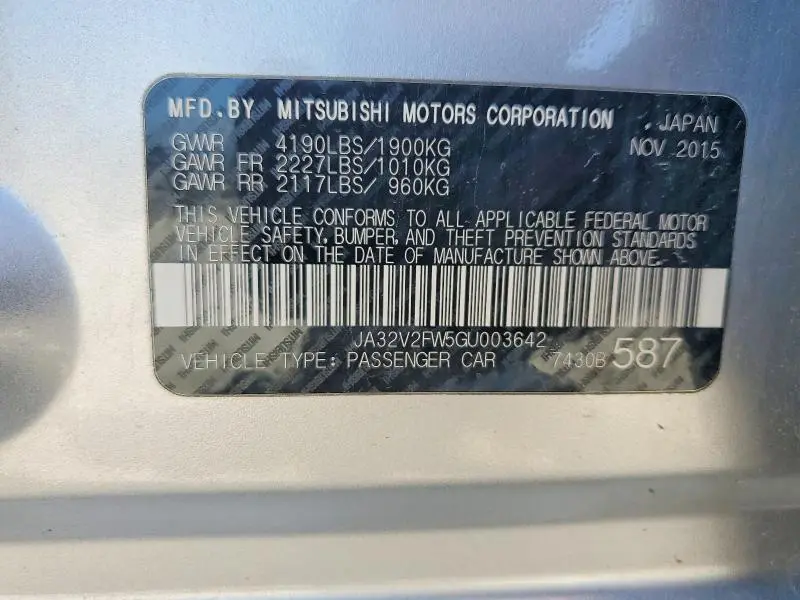 2016 MITSUBISHI LANCER   