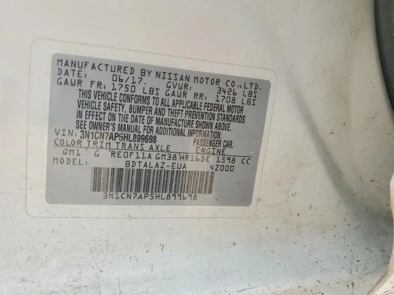2017 NISSAN VERSA 1.6 S PLUS  