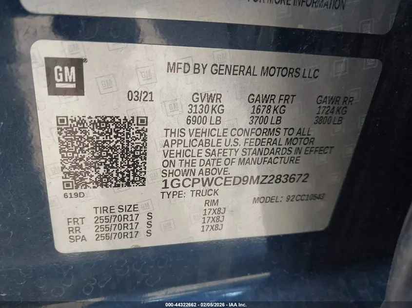 2021 CHEVROLET SILVERADO 1500 2WD  SHORT BED LT