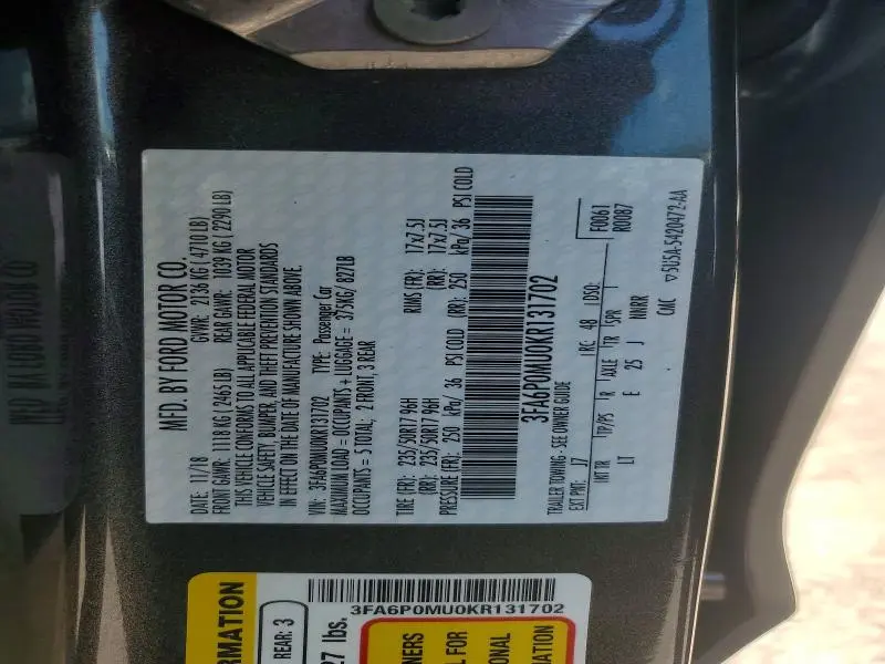 2019 FORD FUSION SEL  