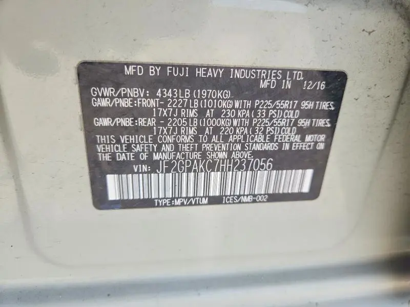 2017 SUBARU CROSSTREK LIMITED  