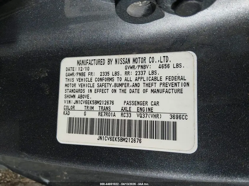 2011 INFINITI G37 JOURNEY