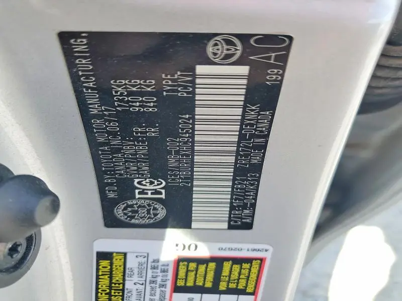 2017 TOYOTA COROLLA L  
