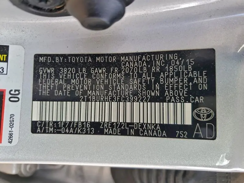 2015 TOYOTA COROLLA LE  