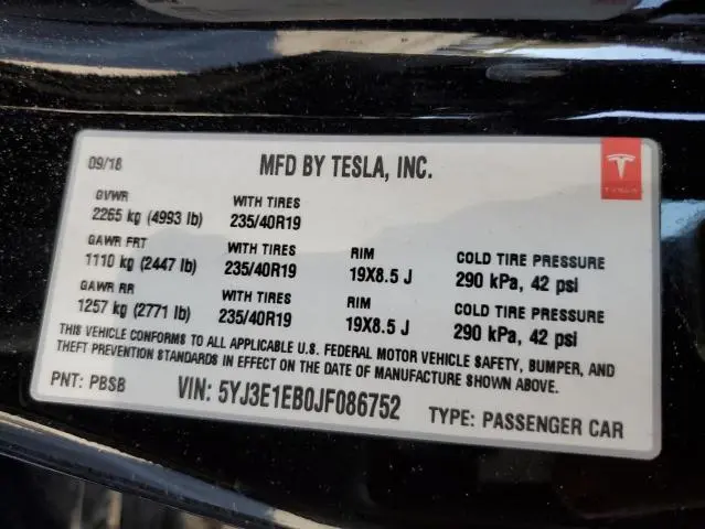 2018 TESLA MODEL 3   