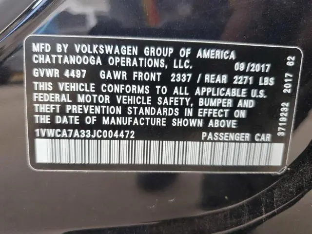 2018 VOLKSWAGEN PASSAT SEL PREMIUM  