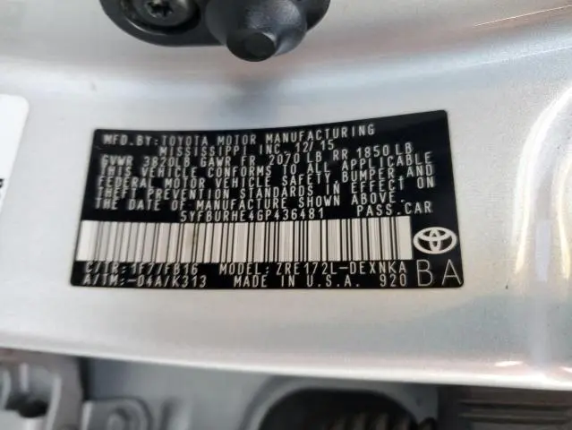 2016 TOYOTA COROLLA L  