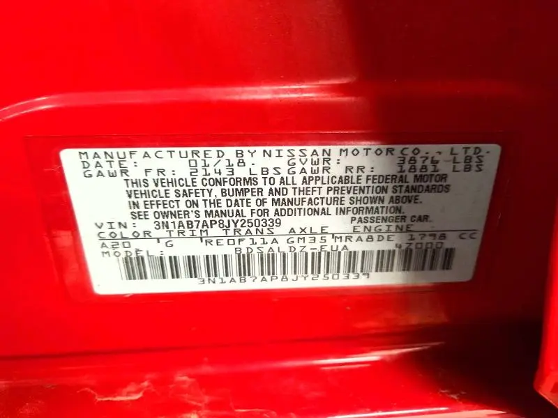 2018 NISSAN SENTRA SV  